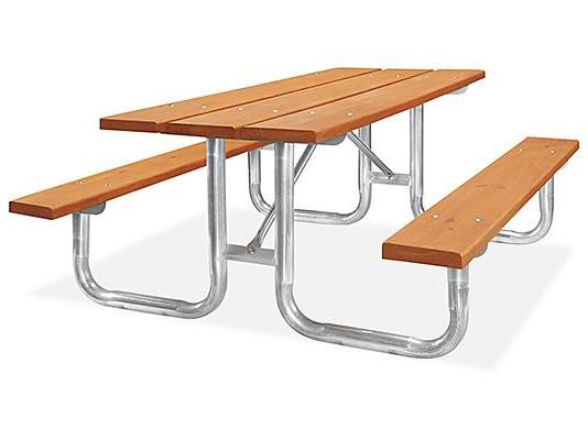 Wood Steel Frame Stained Picnic Table