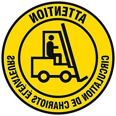 French Warehouse Floor Sign – Attention Circulation De Chariots Élévateurs, 17 Diameter